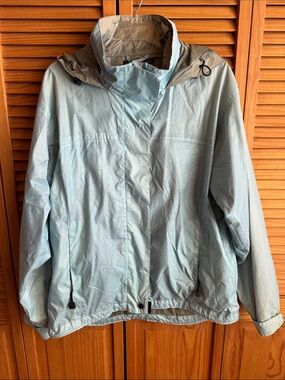 Against the Elements Light Blue Women's Waterproof Hooded Jacket - Large